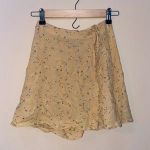 Yellow floral wrap around skirt